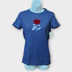 NWT Aeropostale Blue Tee with Red Velvet Rose Design ~size Medium